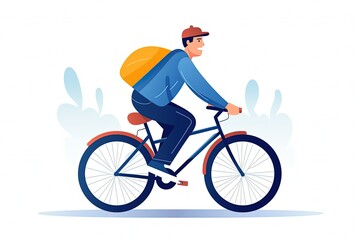Young man riding bicycle with bag. cartoon illustration graphic design. generative ai
