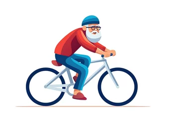 Foto auf Leinwand Elderly man riding bicycle. cartoon illustration graphic design. generative ai © Sodapeaw