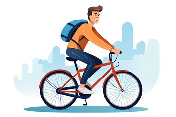 Fototapeta premium man riding bicycle. flat illustration on white background. generative ai
