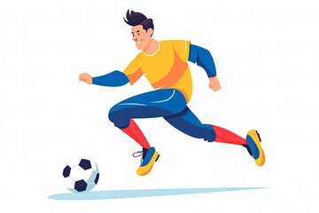 Soccer player kicking the ball. Flat vector illustration isolated on white background. generative ai