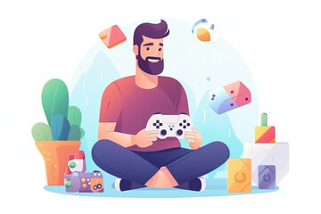 Naklejka premium Illustration of game controller in hands. man playing game on console happily. generative ai
