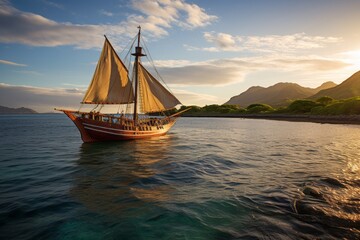 Fototapeta na wymiar Traditional Wooden Phinisi Boat Sailin, Generative AI