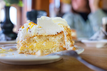 Delicious Dutch cake with pastry cream and whipped cream.