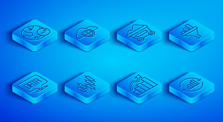 Fototapeta premium Set line Financial growth, Cloud and shield, Coal mine trolley, Browser with stocks market, Sales funnel chart, Data analysis and Pie infographic icon. Vector