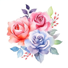 A tender watercolor bouquet of roses on a white background, ai generative
