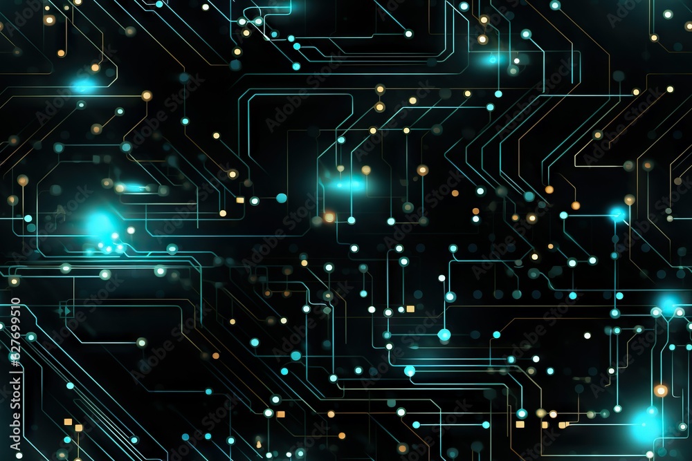 Poster abstract pattern resembling a futuristic circuit board with glowing lines technology generative ai