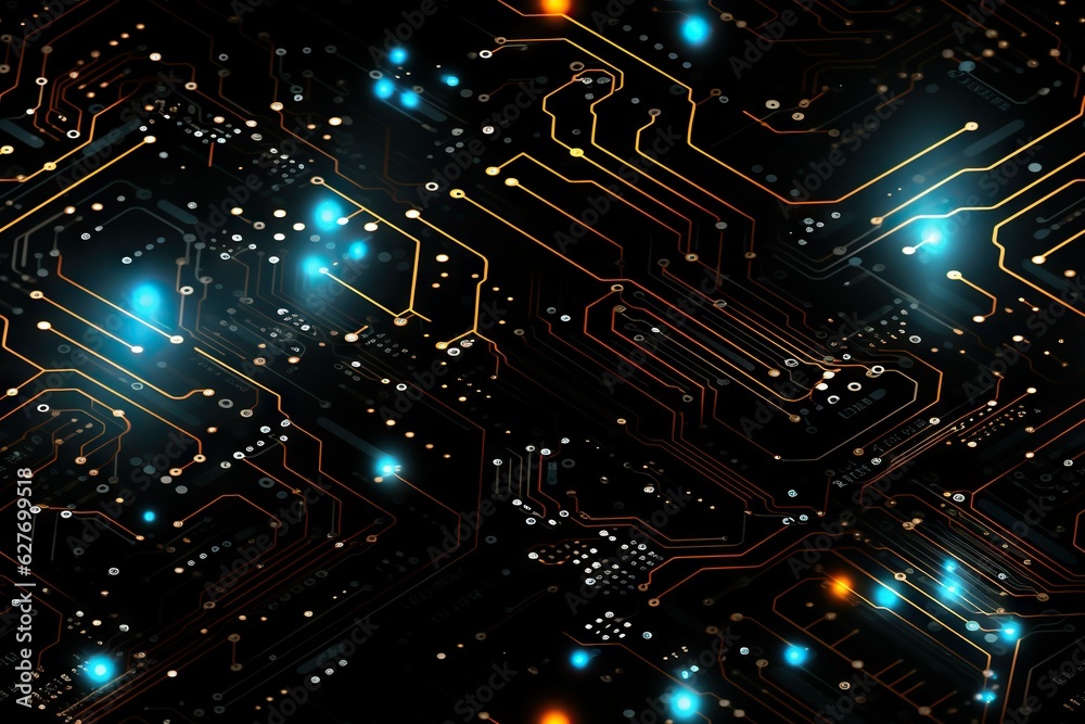 Poster abstract pattern resembling a futuristic circuit board with glowing lines mother board generative ai