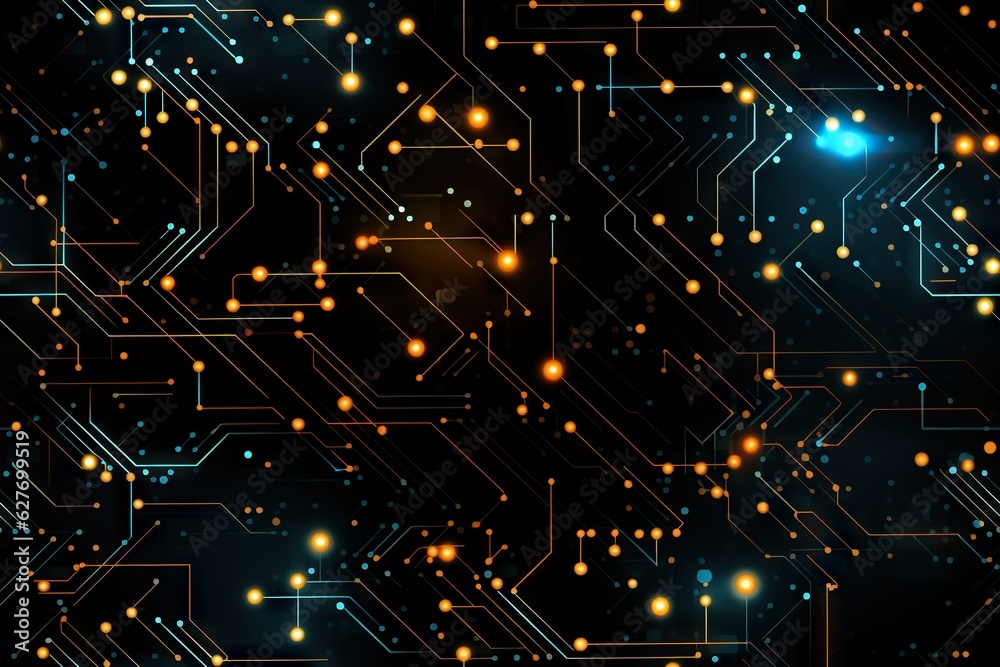 Poster abstract pattern resembling a futuristic circuit board with glowing lines futuristic generative ai