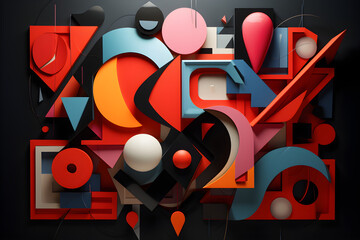 Vibrant Abstract Vector Illustration: A Fusion of Love, Passion, and Artistry in Red, Orange, Blue, and Black