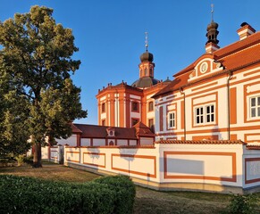 The famous baroque monastery Marianska Tynice near Pilsen in the beautiful sunset light. Marianska Tynice monastery was built in the 18th century.