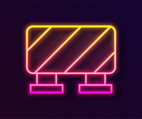 Glowing neon line Road barrier icon isolated on black background. Symbol of restricted area which are in under construction processes. Repair works. Vector