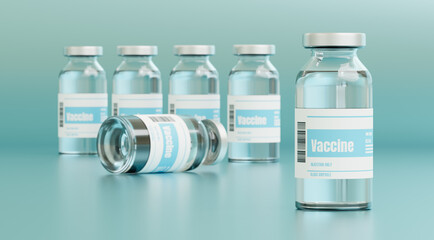 Vaccine ampoule template of transparent glass isolated on blue background concept for medicine and...