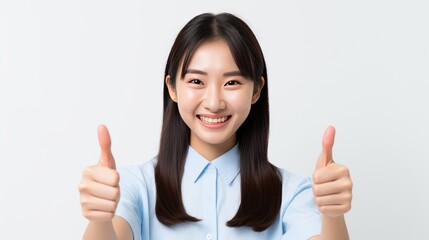  Asian woman showing thumbs up. Generative AI 