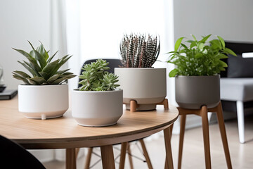 Plants in elegant pots, indoor, living room decor