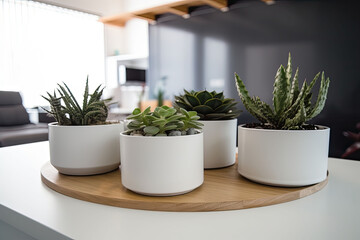 Plants in elegant pots, indoor, living room decor