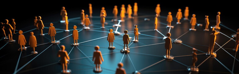 Network of peoples relations. Female network. people network across the world. People connected by lines. social media, influencer, networking abstract background. Hand edited generative AI. 