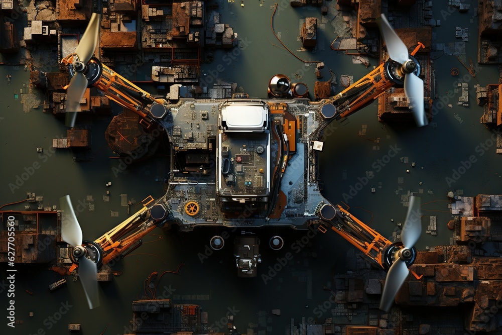 Poster top view image of a drone mapping an area or creating 3d models innovation generative ai