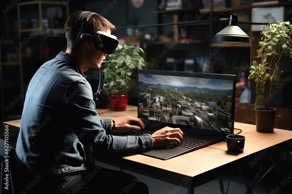 Poster top view image of a person attending a virtual reality training session for professional development