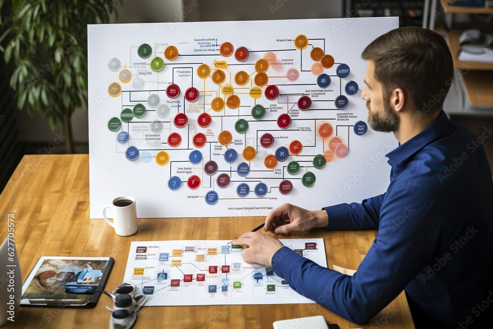 Poster top view image of a person creating and managing organizational charts in productivity software succ