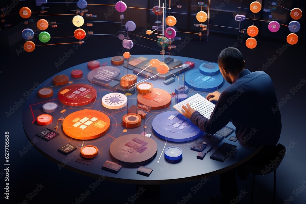Poster Top View Image Of A Person Creating And Managing Databases In Productivity Software Sitting Generative AI