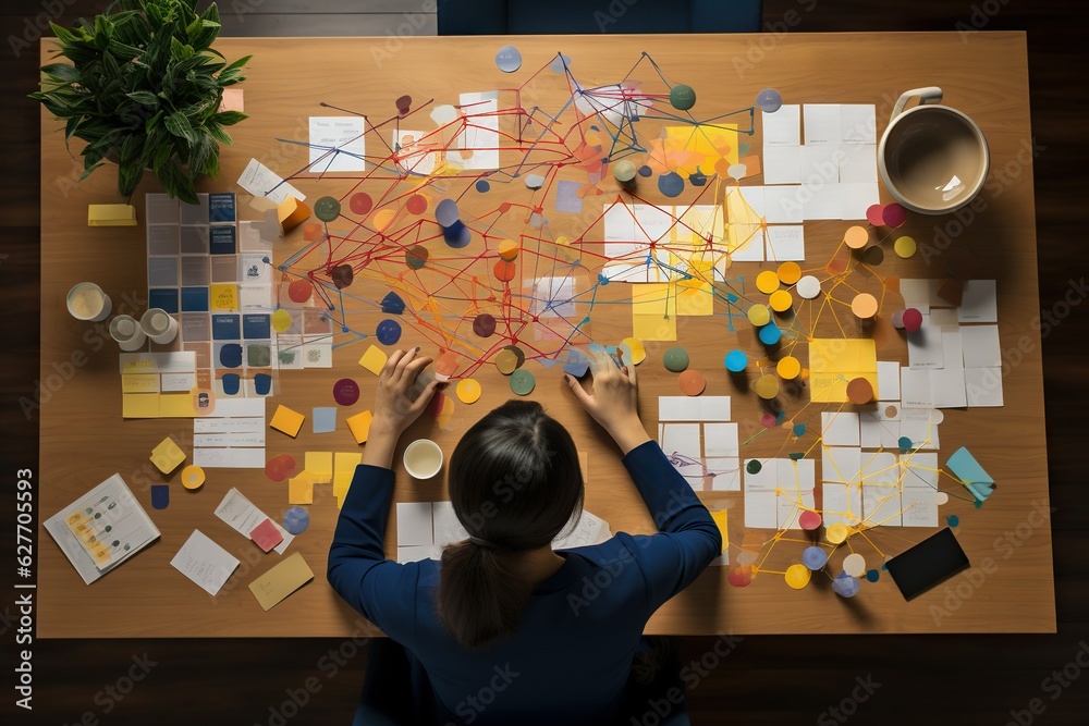 Poster top view image of a person creating and managing organizational charts in productivity software colo