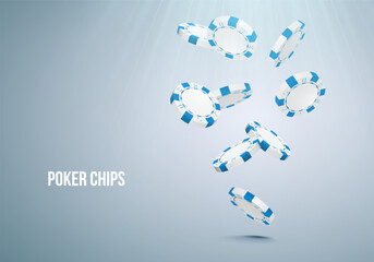 Falling white poker chips on light background. Vector illustration.