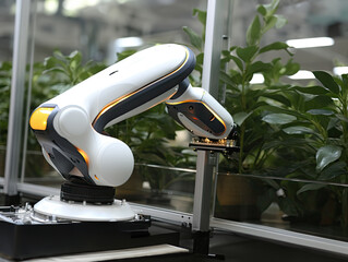 6 axis robot arm monitoring crops in modern technology agriculture sector