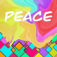 Peace Colorful Squares Grid Liquid Paint Text 