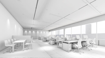 office space For working with computers, office equipment,white tone ,3d rendering