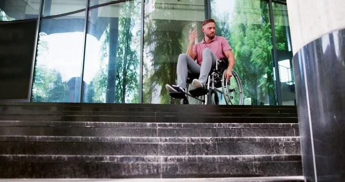 Paralyzed Man With Disability Stair Access