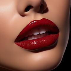 Close up of a woman's mouth wearing red lipstick