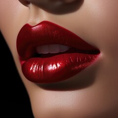 Close up of a woman's mouth wearing red lipstick