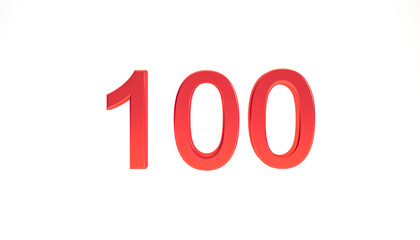 Red 100 followers symbol for celebration 3d rendering isolated on white background.