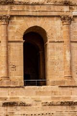 Obraz premium Close-up. Ruins of the Roman amphitheater of Thysdrus, Architectural detail. El Djem, Mahdia, Tunisia, Africa