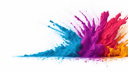 Colorful rainbow paint color powder explosion isolated on white wide panorama background