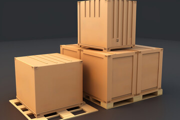 cardboard boxes on a pallet in gray background