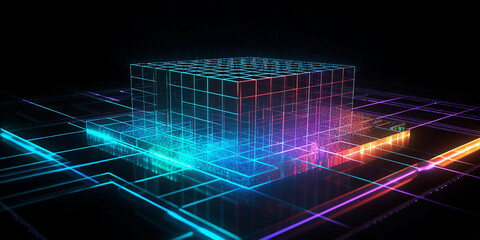 beautiful 3D hologram on a dark background. Generative AI