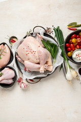 .Different types of raw chicken meat. Healthy diet eating.