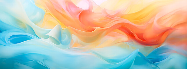 Obraz premium Swirls of a colorful abstract paints ,Modern abstract painting in pastel colors, colorful curves, light amber and sky-blue, flowing fabrics.