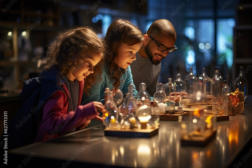 Poster students engaged in a science experiment in a laboratory candid generative ai
