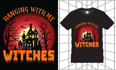 Hanging with Halloween T-Shirt Design vector Graphic template.