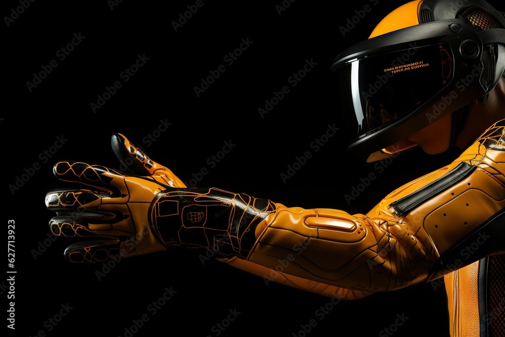 Poster top view image of a person interacting with virtual reality hand controllers military generative ai