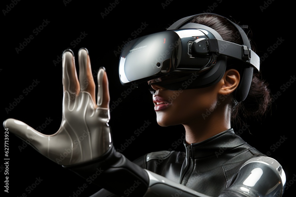 Poster top view image of a person interacting with virtual reality hand controllers point of view generativ
