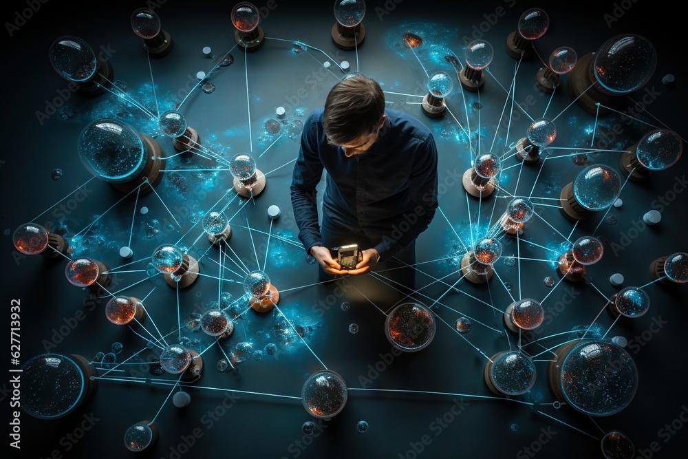 Poster Top View Image Of A Person Managing Network Network Access Points And Wifi Networks One person Generative AI