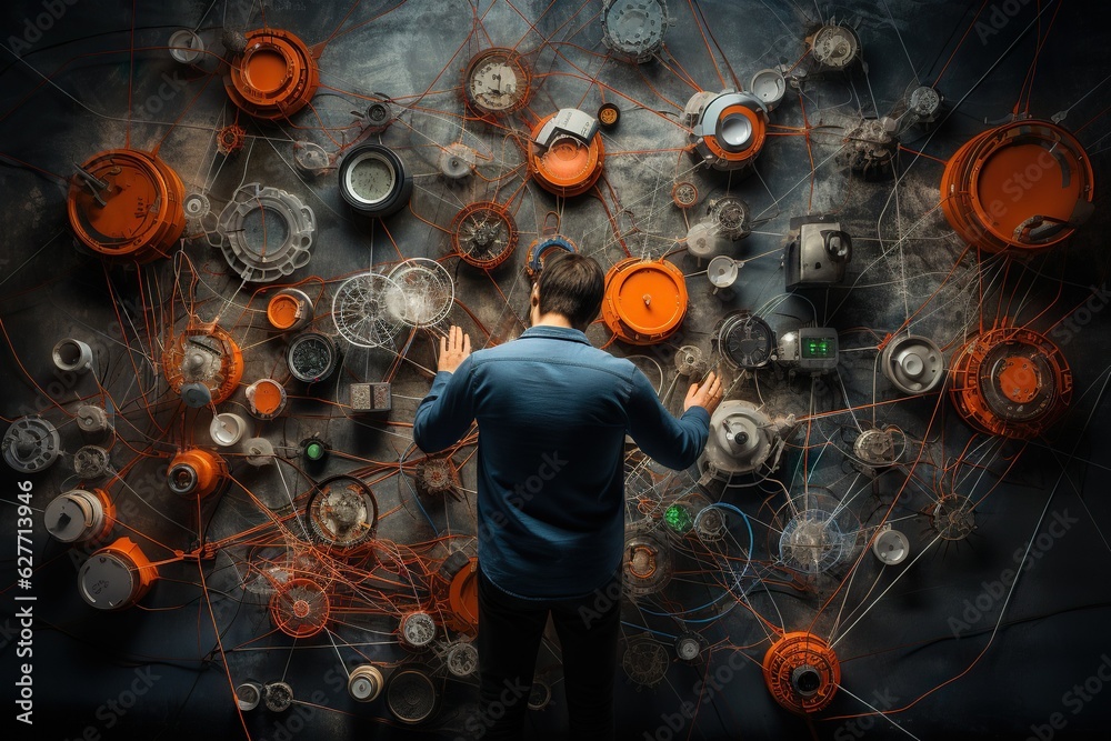 Poster top view image of a person managing network network backup and restoration internet generative ai