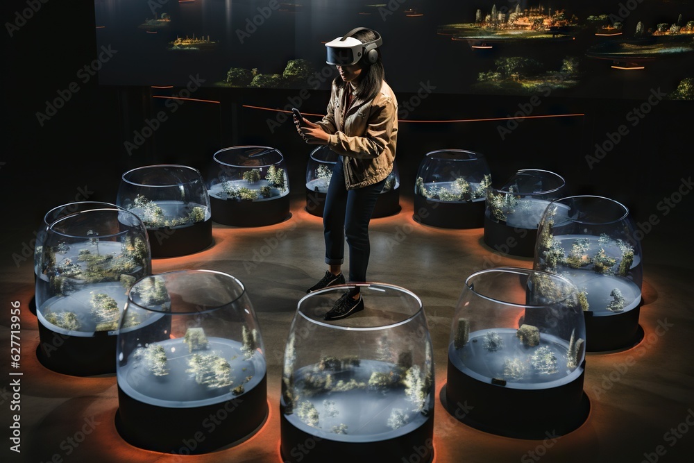 Poster top view image of a person participating in a virtual reality teambuilding exercise material generat
