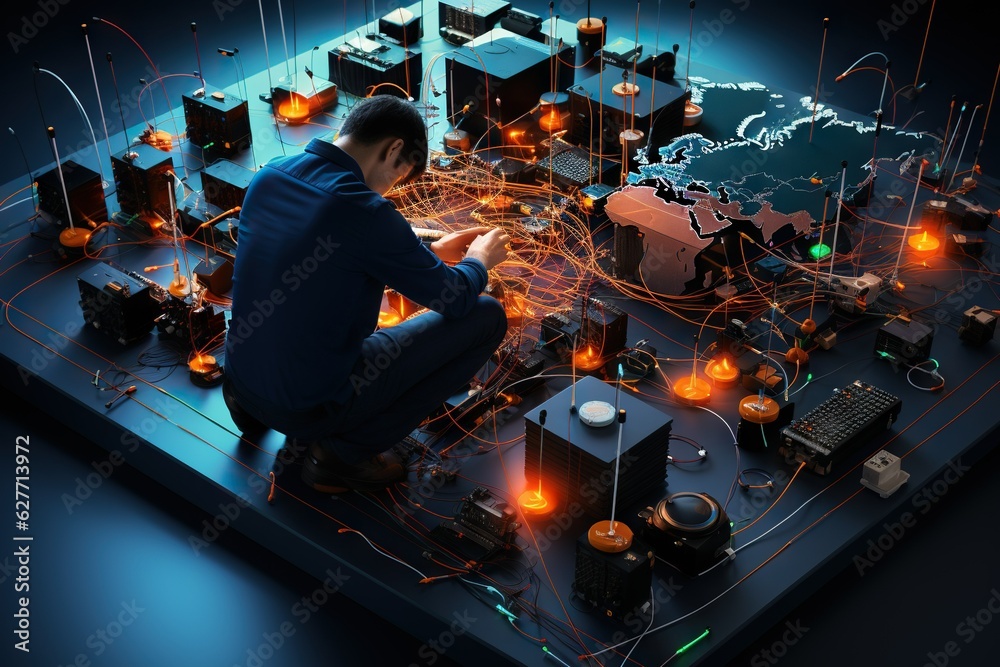Poster Top View Image Of A Person Troubleshooting Network Network Performance With Network Monitoring Tools Sitting Generative AI