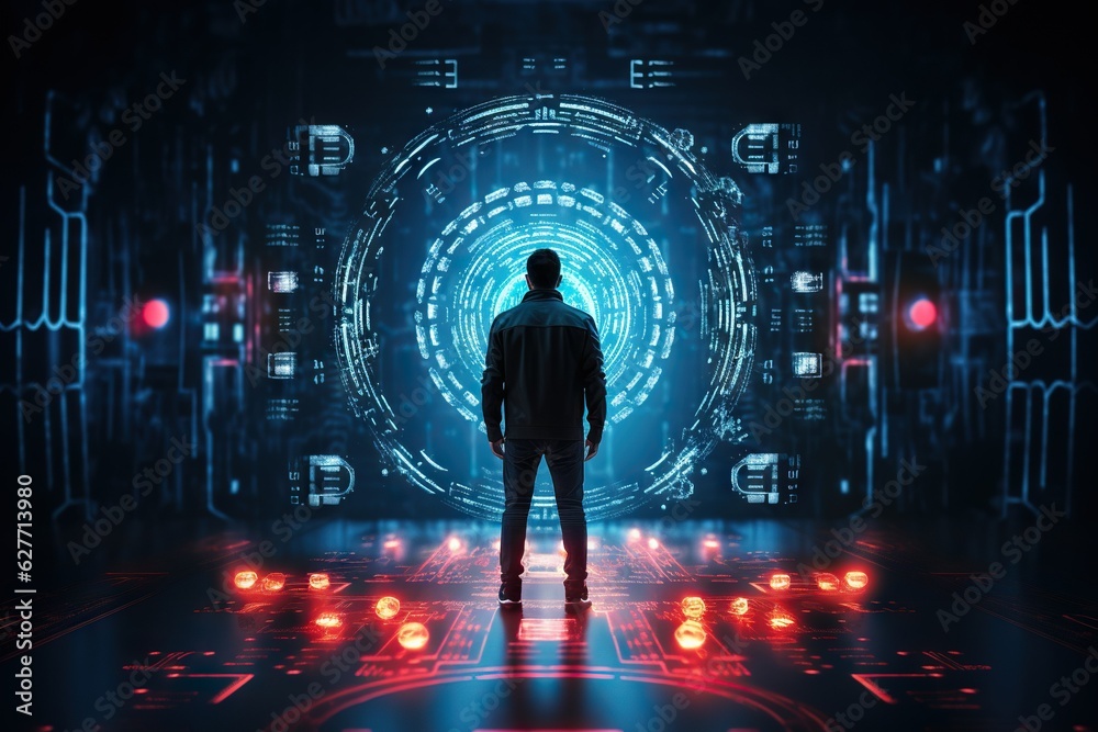 Poster top view image of a person using a biometric identification system for enhanced security businessman