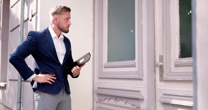 Bailiff Debt Collector Man Knocking Front
