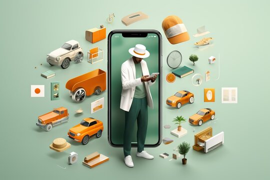 Top View Image Of A Person Shopping Online Through An Ecommerce App On A Mobile Device Land vehicle Generative AI - Powered by Adobe